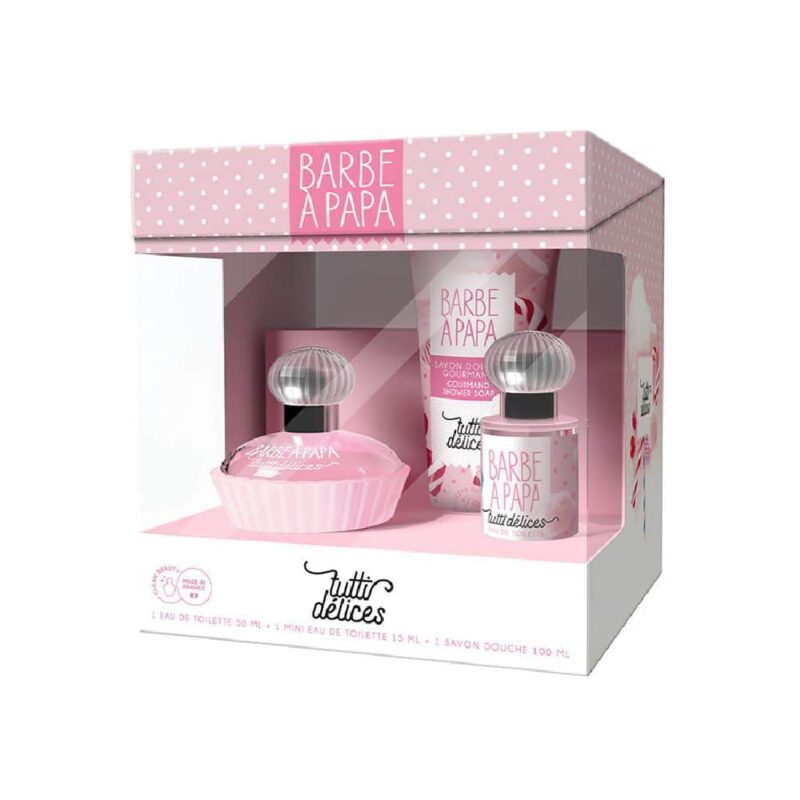 COFFRET TUTTI DELICES BARBE A PAPA EAU DE TOILETTE  50ML GELSHAWR100ML 15ML BARBE PAPA