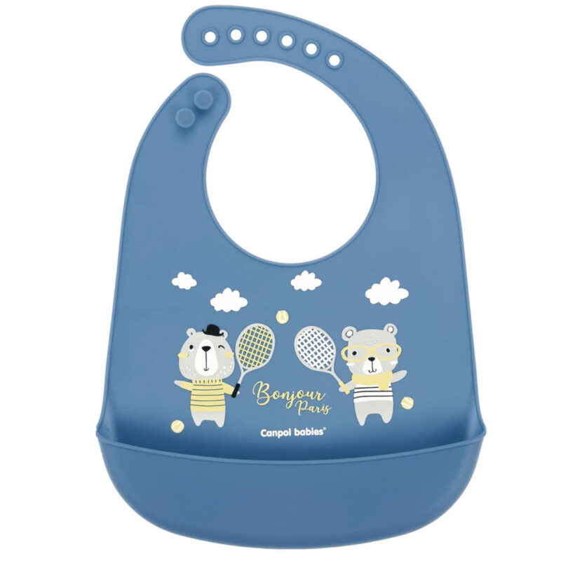 Canpol Bavoir en silicone avec poche « Bonjour Paris » Bleu 74 027
