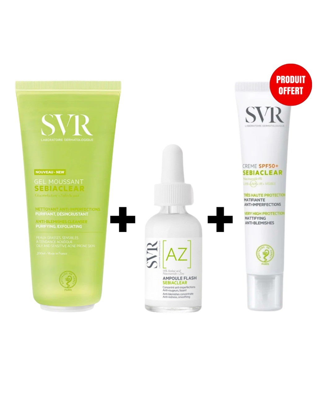 SVR Sebiaclear Ampoule Flash AZ Gel Moussant 200ml Crème SPF50 (Offert)